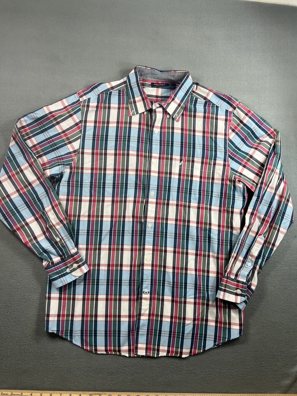 Nautica Men's Size Large Multicolor Plaid Long Sleeve Button-Down Shirt